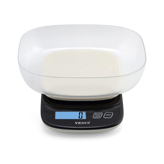Venus Digital Kitchen Weighing Scale & Food Weight Machine for Health, Fitness, Home Baking & Cooking Scale, 2 Year Warranty & Battery Included (Weighing Scale With Bowl) Capacity 10 Kg, 1Gm, Black